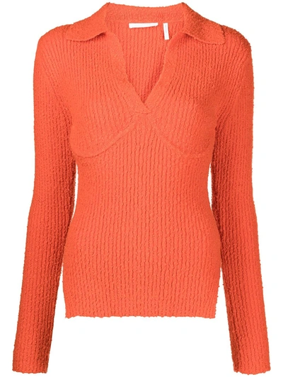 Shop Helmut Lang Ribbed-knit Bustier Knitted Top In Orange