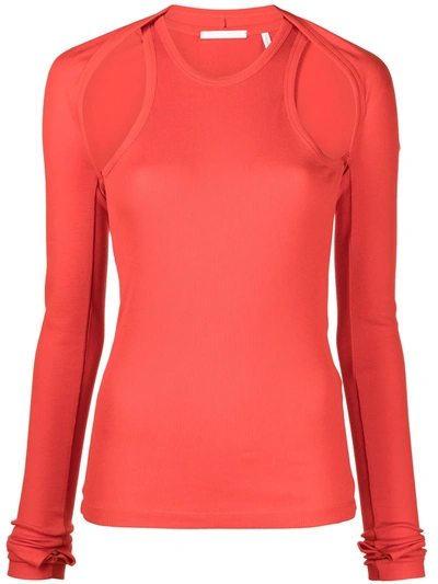 Shop Helmut Lang Cut Out-detail Long-sleeve Top In Rot