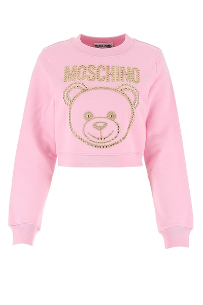 Shop Moschino Teddy Stud Embellished Cropped Sweatshirt In Pink