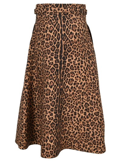 Shop Valentino Leopard Printed Midi Skirt In Multi