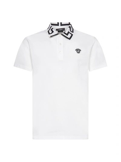 Shop Versace Medusa Logo Embroidered Polo Shirt In White