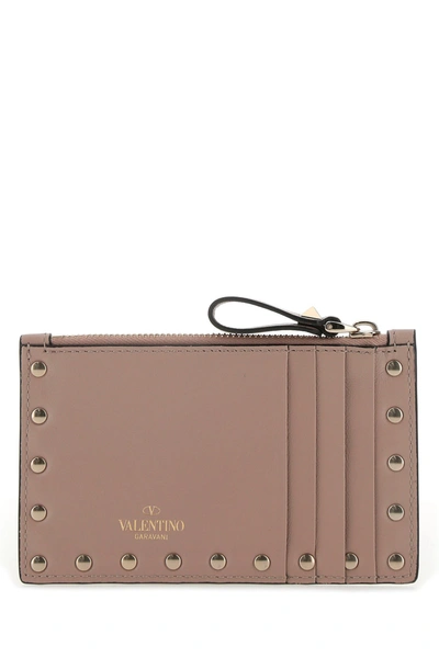 Shop Valentino Antiqued Pink Leather Rockstud Card Holder Pink  Garavani Donna Tu