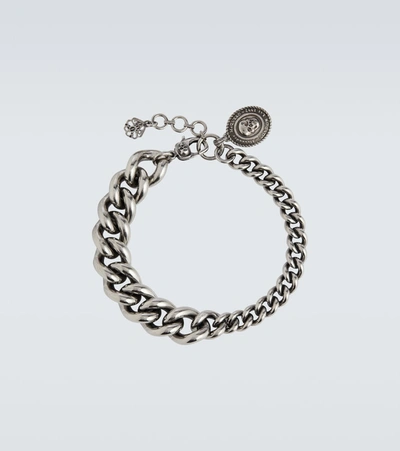 Shop Alexander Mcqueen Chain-link Pendant Bracelet In Silver