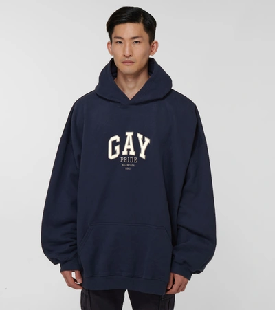 Shop Balenciaga Pride Hooded Sweatshirt In Blue