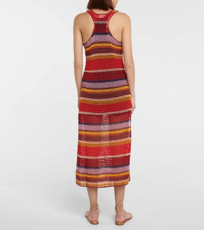 Shop Anna Kosturova Marsala Striped Crochet Maxi Dress In Multicoloured