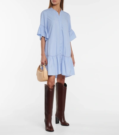 Shop Dorothee Schumacher Colourful Volumes Cotton Minidress In Blue