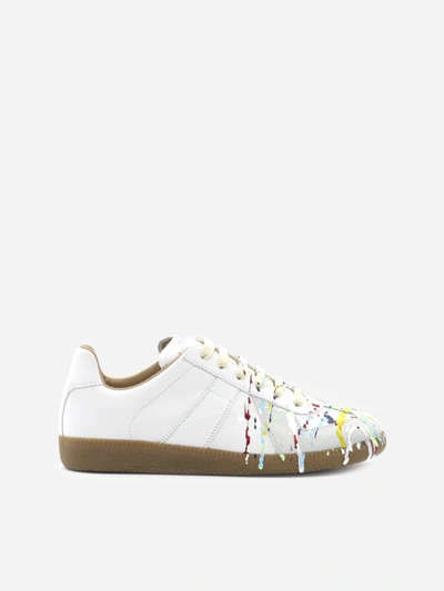 Shop Maison Margiela Replica Paint Drop Sneakers In Leather In White