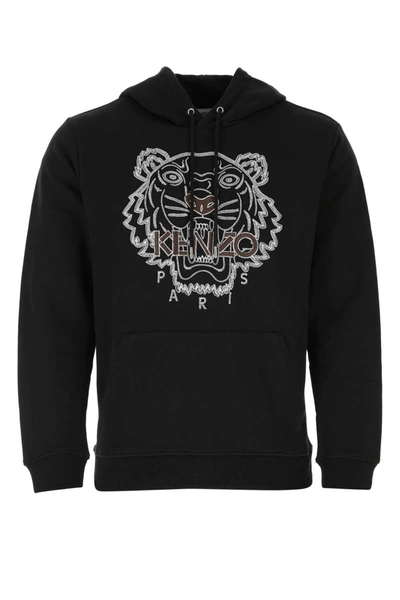 Shop Kenzo Tiger Logo Embroidered Hoodie In Black