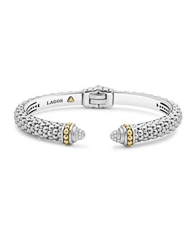 Lagos 18k Gold And Sterling Silver Caviar And Diamonds Cuff, 8mm In Diamond