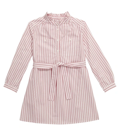 Shop Bonpoint Striped Buttoned Cotton Dress In Pink