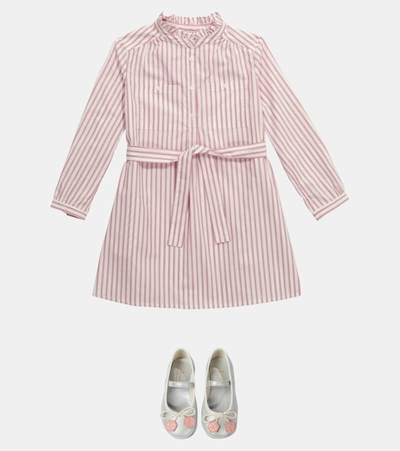 Shop Bonpoint Striped Buttoned Cotton Dress In Pink