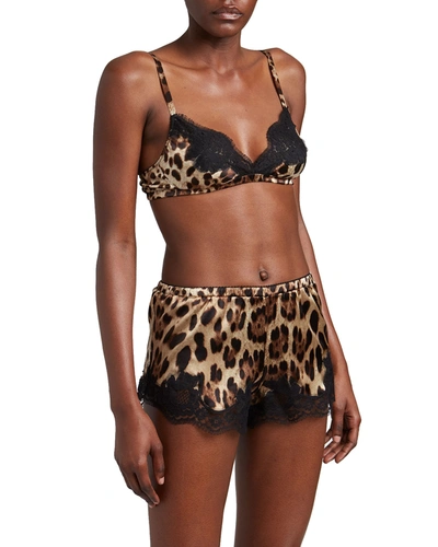 Shop Dolce & Gabbana Leopard-print Stretch Silk Shorts In Leo New