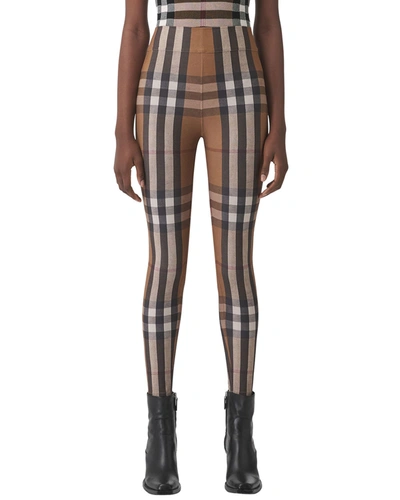 Shop Burberry Madden Check High-waisted Leggings In Birch Brown Ip Ch