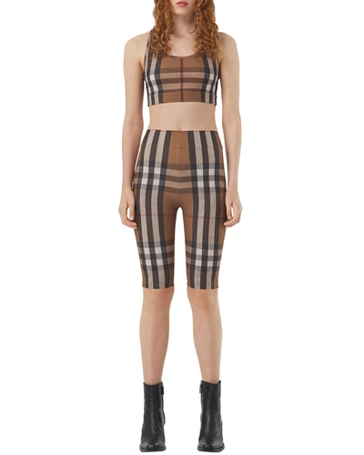 Shop Burberry Immy Check Bra Top In Birch Brown Ip Ch