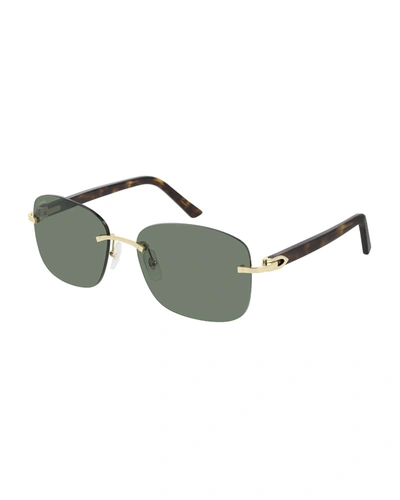 Shop Cartier Men's Rimless Metal Rectangle Sunglasses In Gold