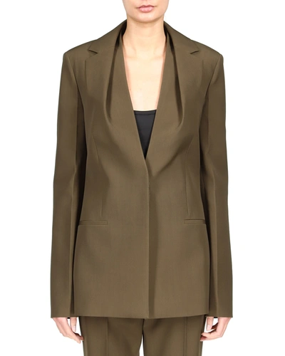 Shop Givenchy Tailored Draped-collar Wool Blazer In Dark Khaki