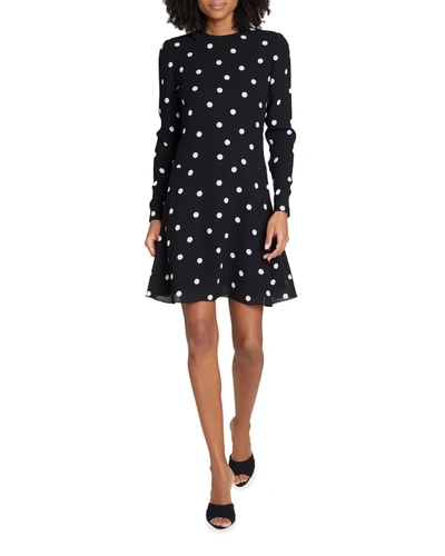 Shop Saint Laurent Polka Dot Chiffon Mini Dress In Black/ecru