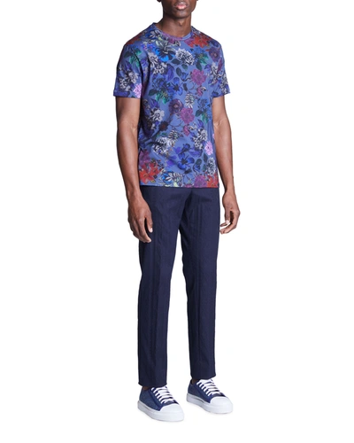 Shop Etro Men's Floral-print Crewneck T-shirt In Navy