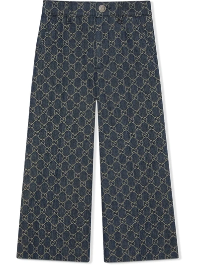 Gucci Kids' Children's Gg Jacquard Denim Pant In Navy