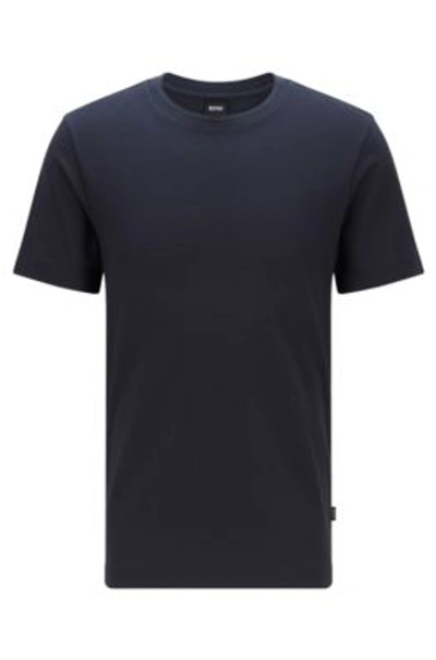 Shop Hugo Boss Cotton Blend T Shirt With Bubble Jacquard Structure In Dark Blue