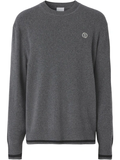Shop Burberry Monogram-motif Cashmere-cotton Blend Jumper In Grau