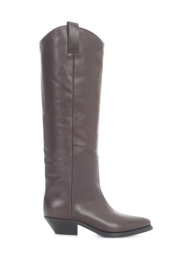 Shop P.a.r.o.s.h . Smooth Low Block Heel Boots In Brown