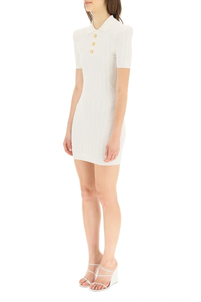 Shop Balmain Polo-style Knitted Mini Dress In White