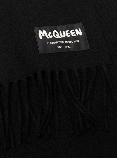Shop Alexander Mcqueen Graffiti  Black Wool Scarf