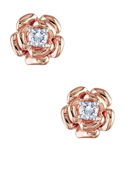 Delmar Rose Gold Vermeil Created White Sapphire Center Rose Earrings In Rose