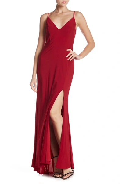 Shop Jump Apparel Plunge V-neck Jersey Gown In Wine