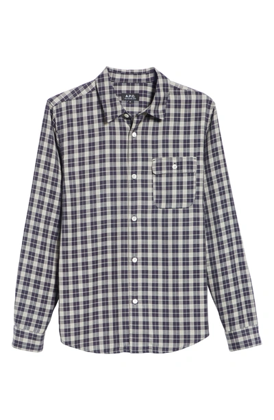 Shop Apc Check Woven Shirt In Iak Navy