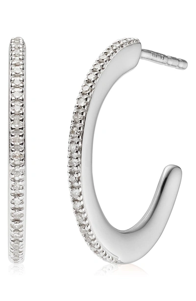 Monica Vinader Silver Fiji Diamond Small Skinny Hoop Earrings In Silver/ Diamond