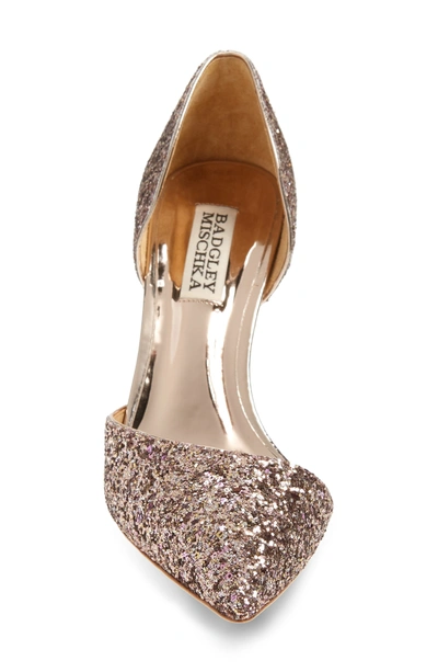 Shop Badgley Mischka Collection Ozara D'orsay Pointed Toe Pump In Rose Gold Glitter