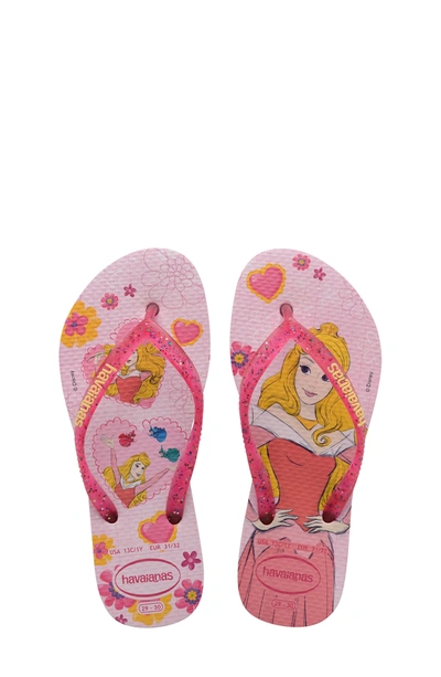 Shop Havaianas Disney Princess Flip Flop In Cream Rose/ Lollipop