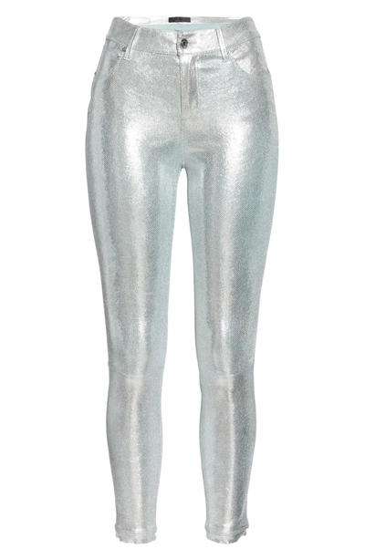 Shop Rta Madrid Metallic Leather Skinny Pants In Chrome Scale