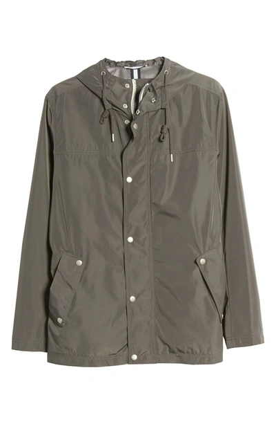 Shop Cole Haan Packable Hooded Rain Jacket In Fog
