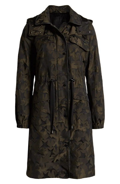 Shop Avec Les Filles Star Jacquard Raincoat With Removable Hood In Military