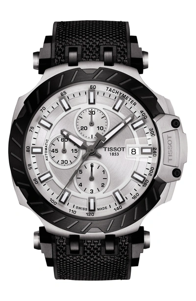 Shop Tissot T-sport Chronograph Webbed Strap Watch In Black/ Silver/ Black