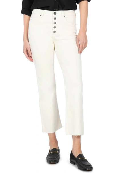 Shop Kut From The Kloth Kelsey High Waist Raw Hem Crop Straight Leg Jeans In Ecru