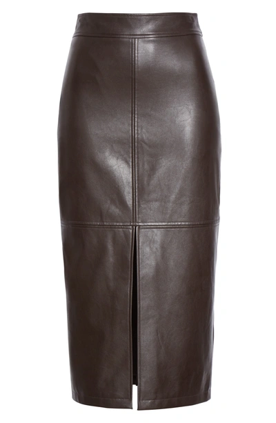 Shop A.l.c Moss Front Slit Faux Leather Skirt In Carob