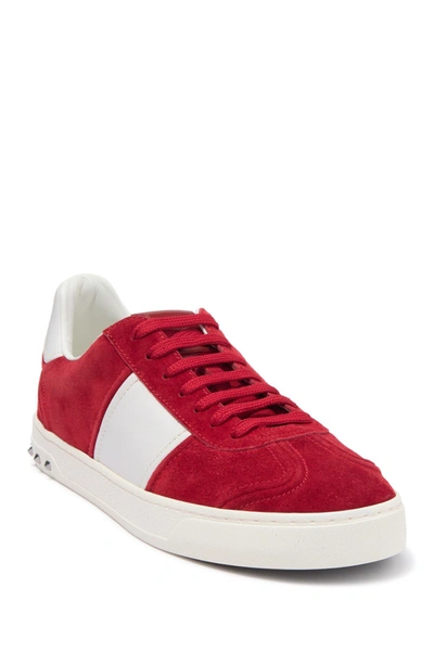 Shop Valentino Suede Colorblock Sneaker In Rosso V/bianco