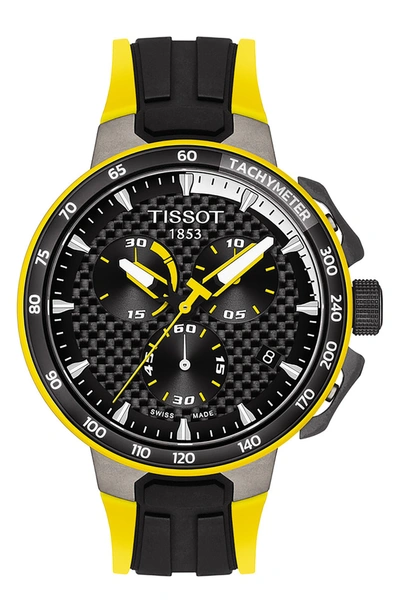 Shop Tissot T-race Cycling Tour De France 2020 Chronograph Silicone Strap Watch, 44mm In Black/ Yellow
