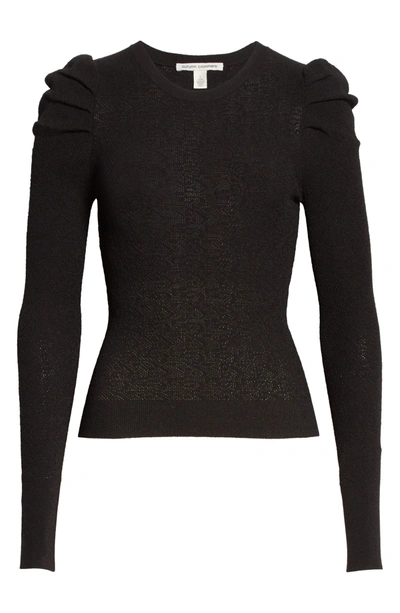 Shop Autumn Cashmere Pointelle Puff Sleeve Top In Black