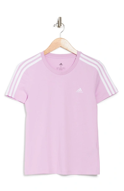 Shop Adidas Originals 3 Stripe T-shirt In Clear Lilac/white