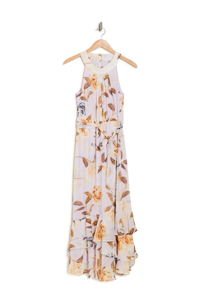 Shop Calvin Klein Floral Halter Neck Maxi Dress In Orchid Multi