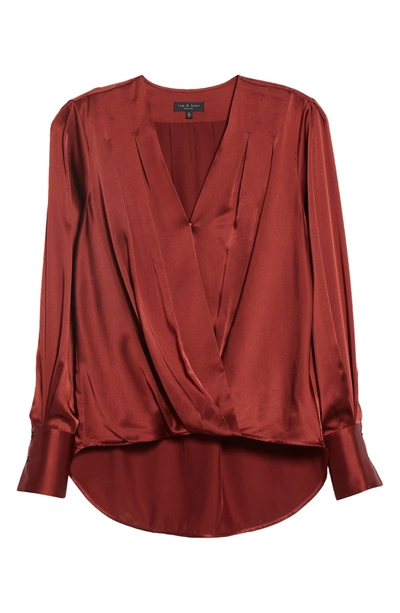 Shop Rag & Bone Lei Wrap Front Silk Blouse In Burgundy