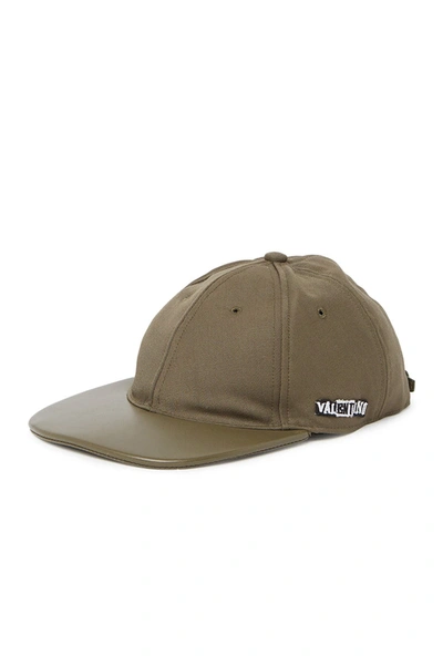 Shop Valentino Leather Trimmed Baseball Cap In Y20 Army Green