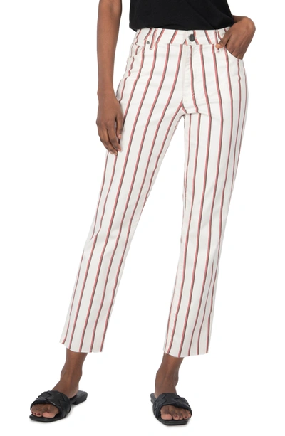 Shop Kut From The Kloth Reese Stripe High Waist Ankle Straight Leg Jeans In Ivory/ Red