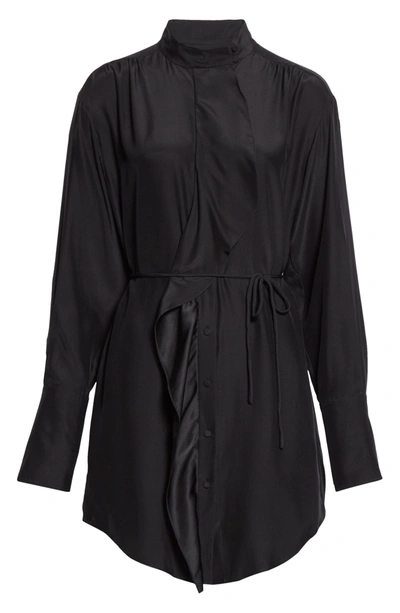 Shop Frame Cravat Long Sleeve Silk Mini Shirtdress In Noir