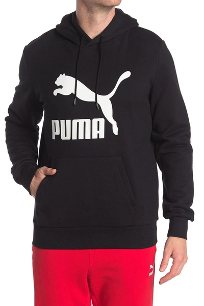 Shop Puma Classics Logo Fleece Pullover Hoodie In Cotton Black